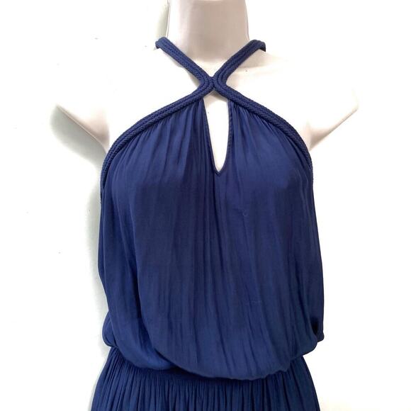 Ramy Brook Navy Mini Dress | High Neck Pleated Cocktail Party Wedding Guest Look - Picture 15 of 16